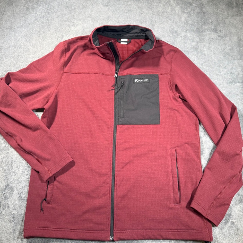 Flylow Boone Fleece Midlayer Men's Large Red Full Zip Grid Fleece Jacket